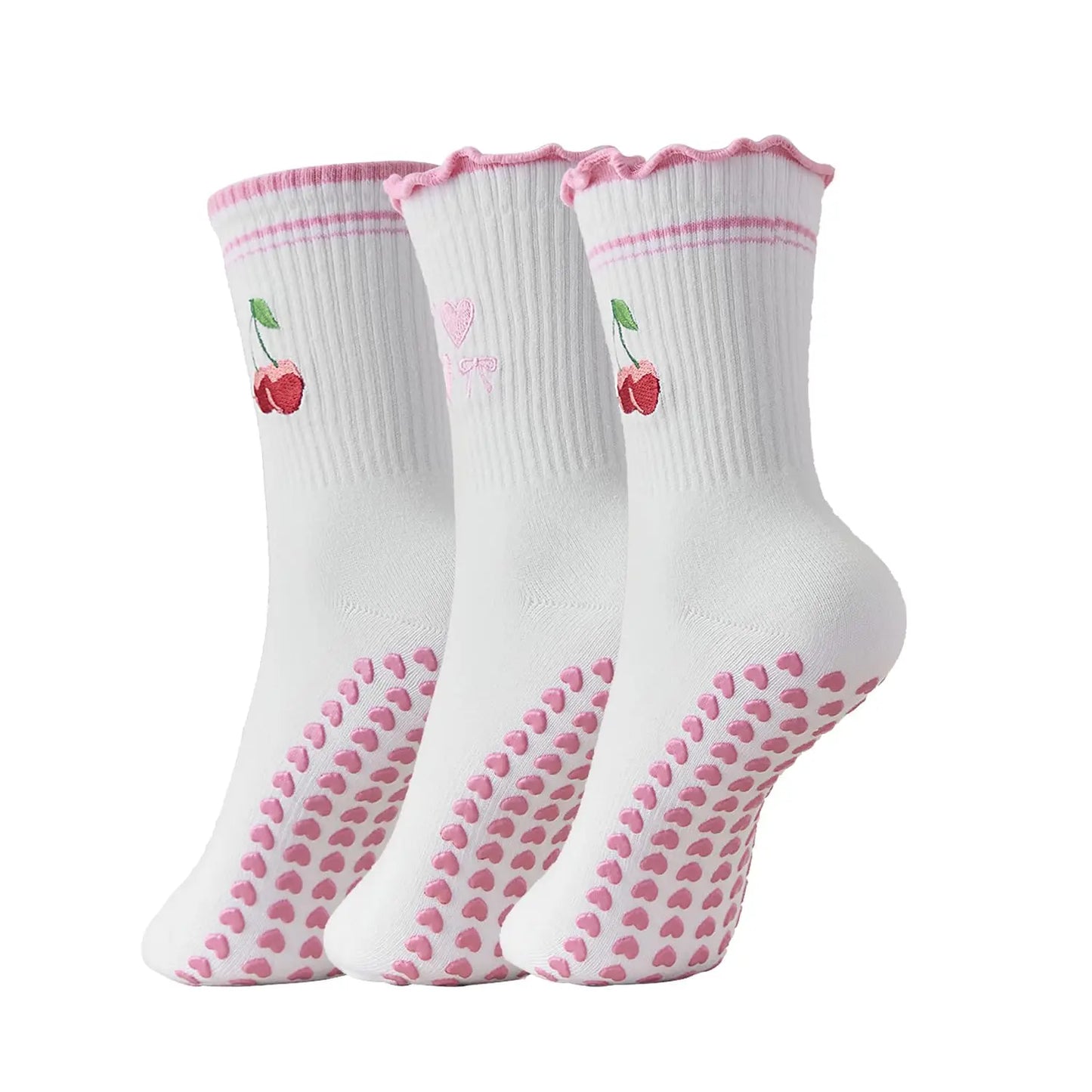3 pairs, Cute  3 Pairs Pilates Socks with Grips  Ruffle Yoga Sock Grip Socks for Women